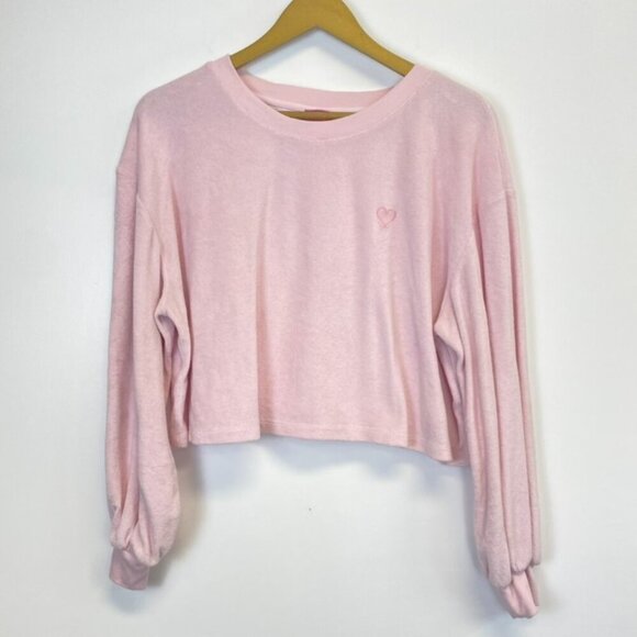 Stoney Clover Lane Pink Terry Cloth Cropped Sweatshirt - Picture 2 of 12